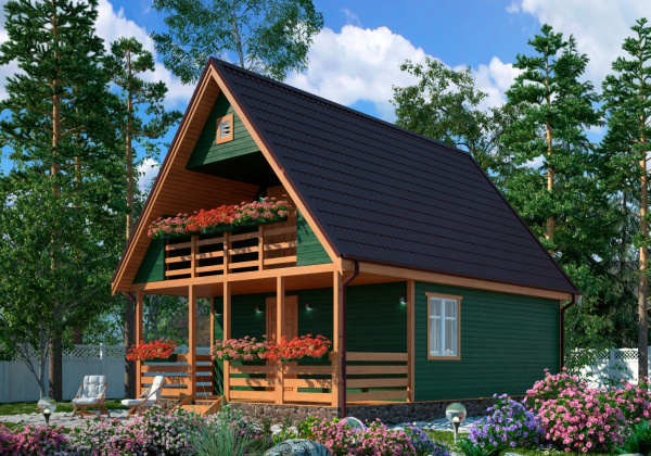 Дачник 6x8 с террасой и балконом